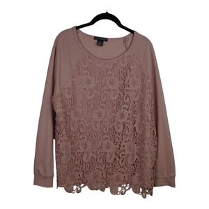 Adrianna Papell Lace‎ Top Women's Size XL Blush Pink Long Sleeve